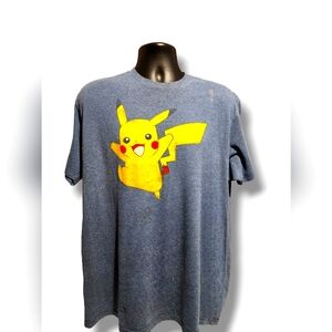 EUC Pokémon T-Shirt Adult Size XL Pikachu Gray Crew Neck Cotton Short Sleeve